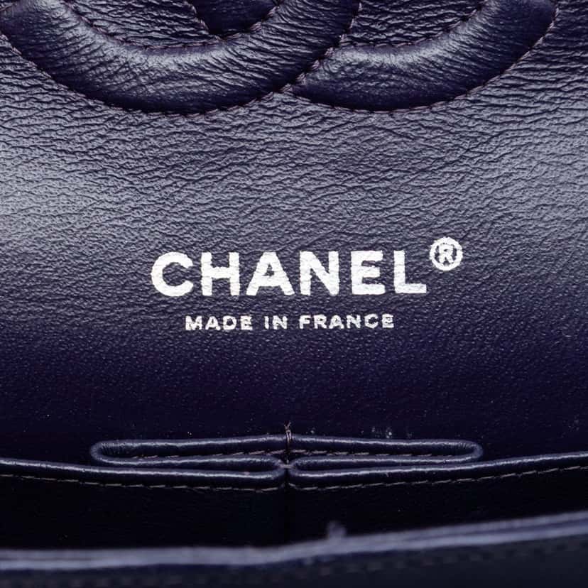 Chanel Medium Classic Lambskin Double Flap Purple Leather Very good condition - Box View