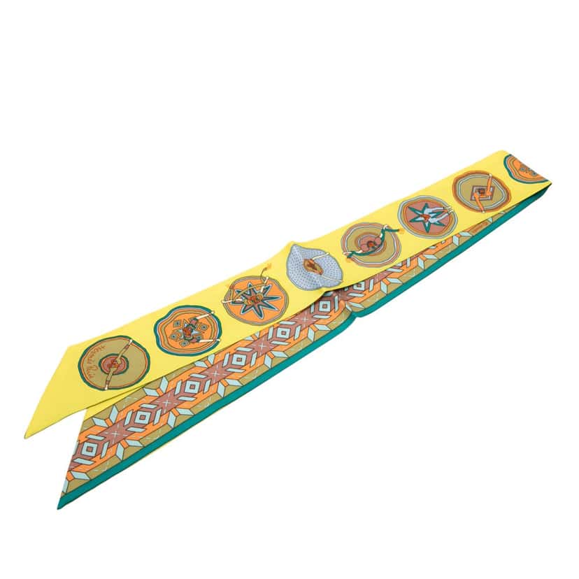 Hermès Belles Du Mexique Silk Twilly Scarf Yellow Never worn - Front View