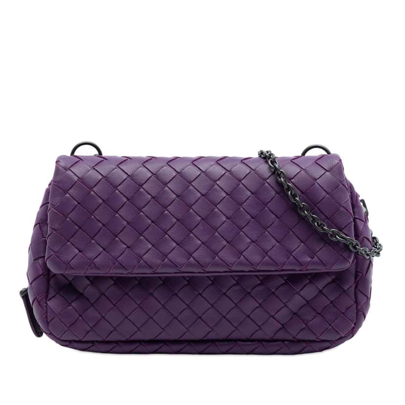 Bottega Veneta Mini Nappa Intrecciato Expandable Chain Flap Crossbody Purple Leather Very good condition - Front View