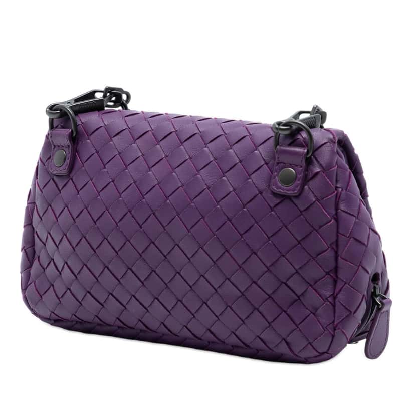 Bottega Veneta Mini Nappa Intrecciato Expandable Chain Flap Crossbody Purple Leather Very good condition - Back View