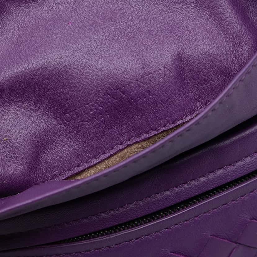 Bottega Veneta Mini Nappa Intrecciato Expandable Chain Flap Crossbody Purple Leather Very good condition - Box View