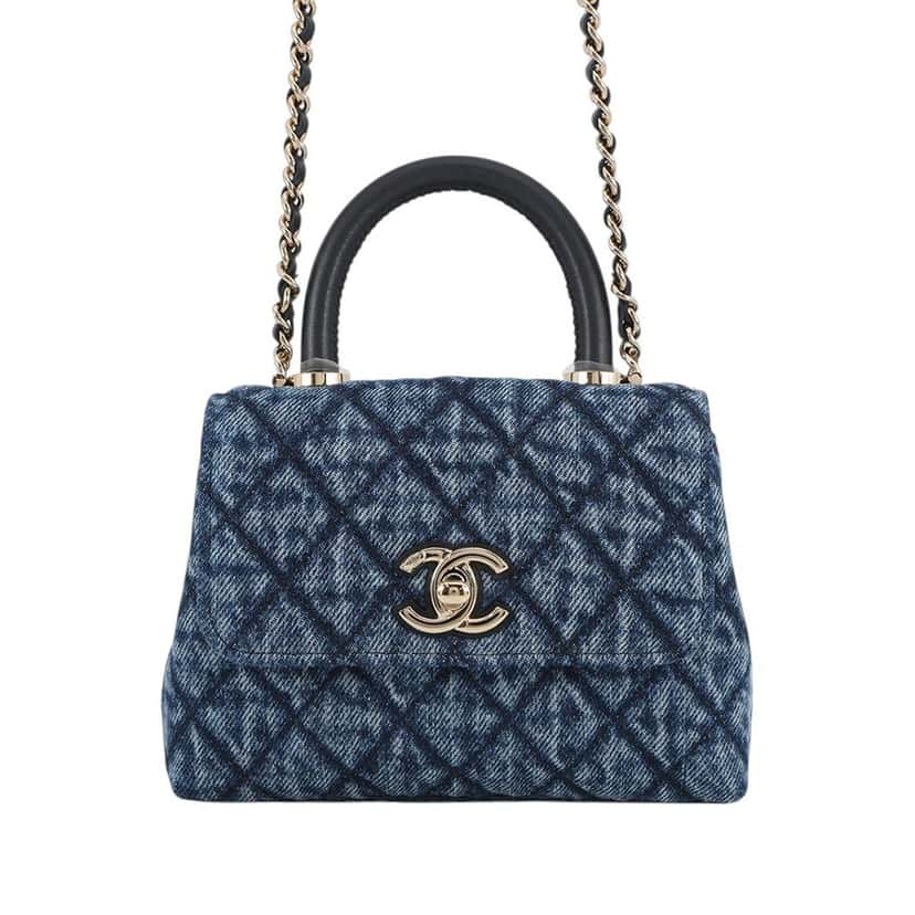 Chanel Extra Mini Quilted Washed Denim Coco Top Handle Bag Blue Very good condition - Front View