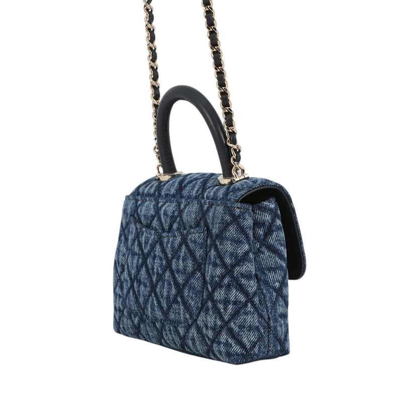 Chanel Extra Mini Quilted Washed Denim Coco Top Handle Bag Blue Very good condition - Back View