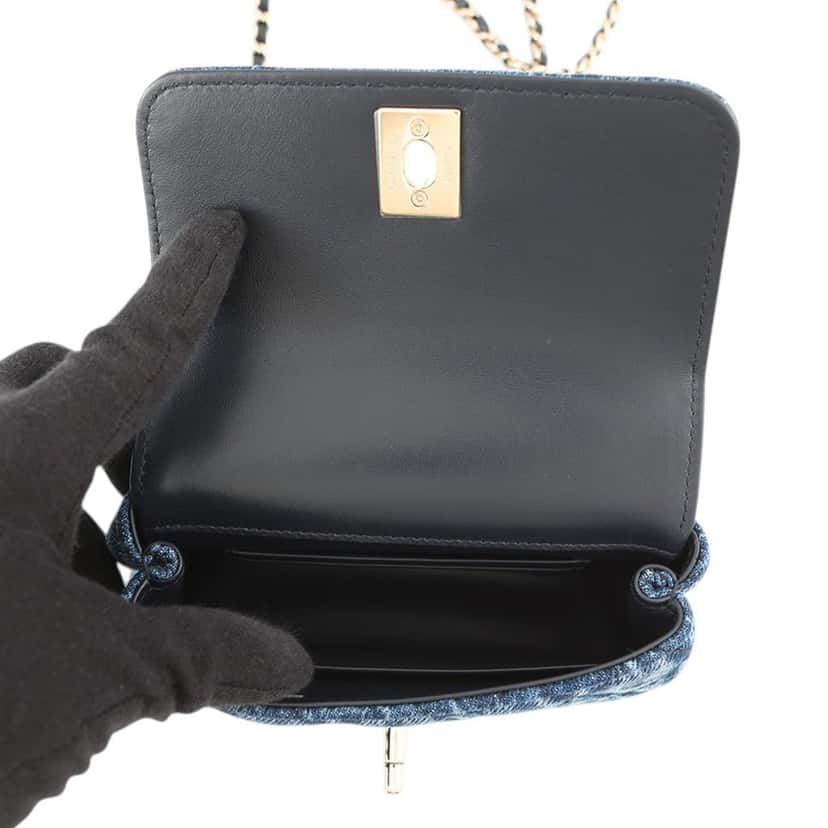 Chanel Extra Mini Quilted Washed Denim Coco Top Handle Bag Blue Very good condition - Model View