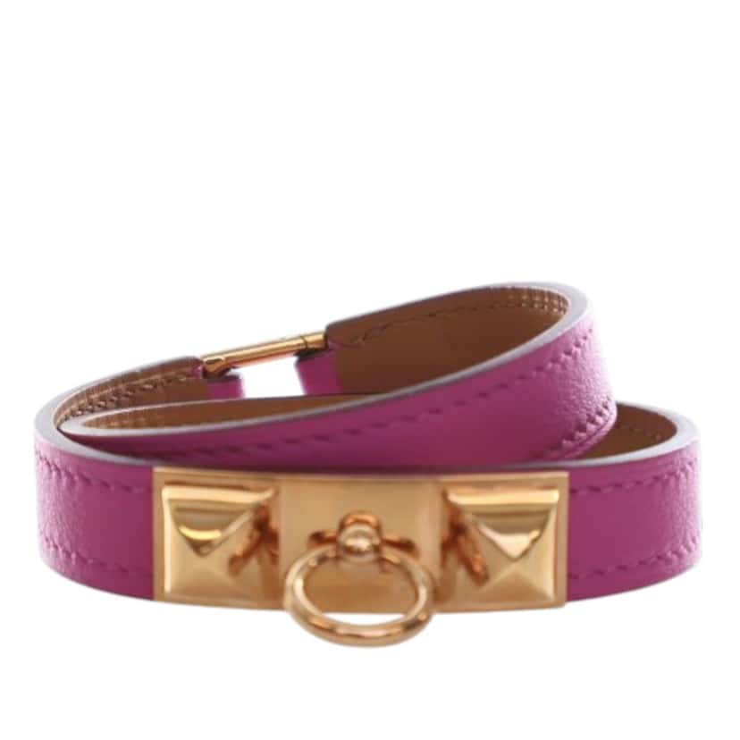 Hermès Swift Rivale Double Tour Bracelet T3 Pink Leather Very good condition - Front View