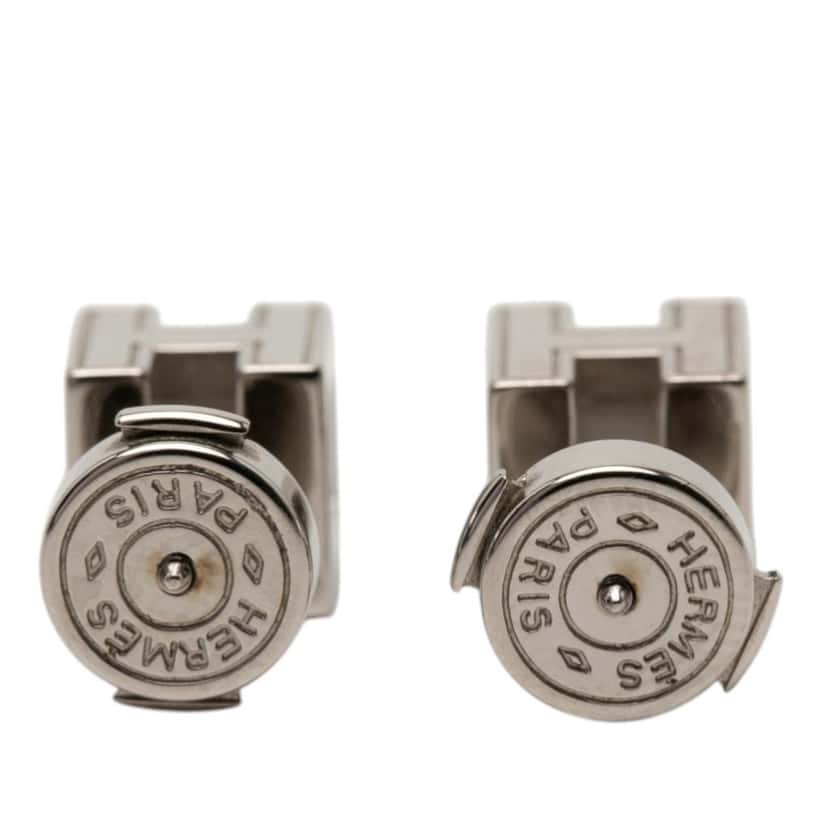 Hermès Palladium Plated Lacquer Cage dH Earrings Silver Metal Very good condition - Back View