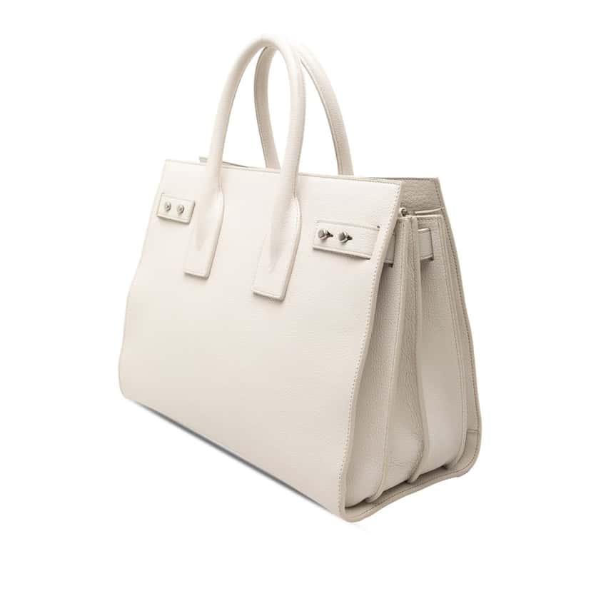 Saint Laurent Small Grained Calfskin Supple Sac De Jour Satchel White Leather Very good condition - Back View