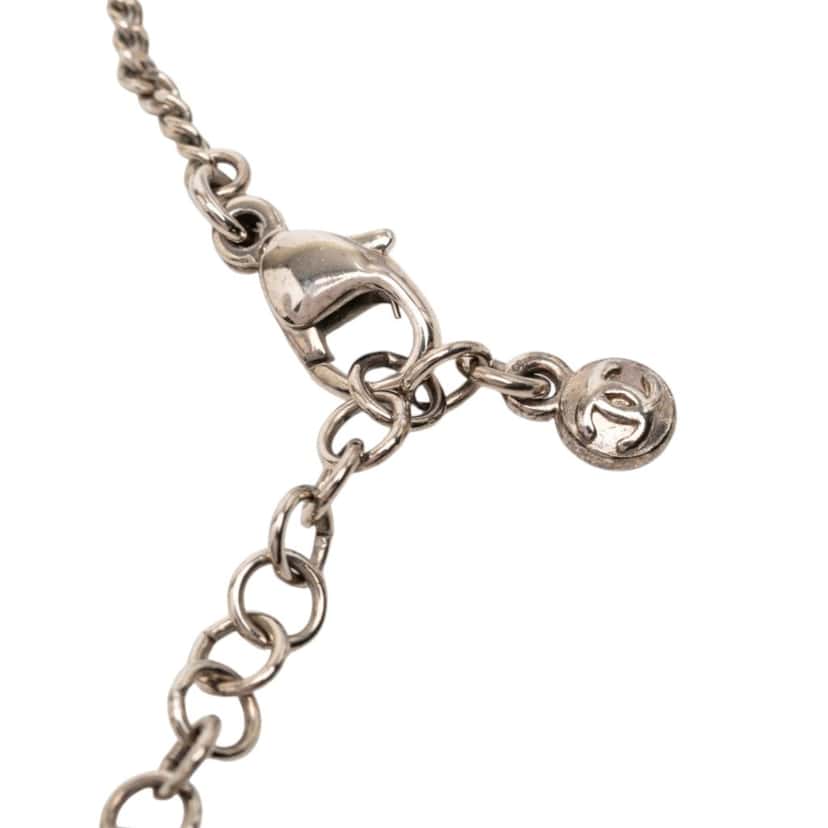 Chanel Brass CC Strass Pendant Necklace Silver Metal Very good condition - Model View