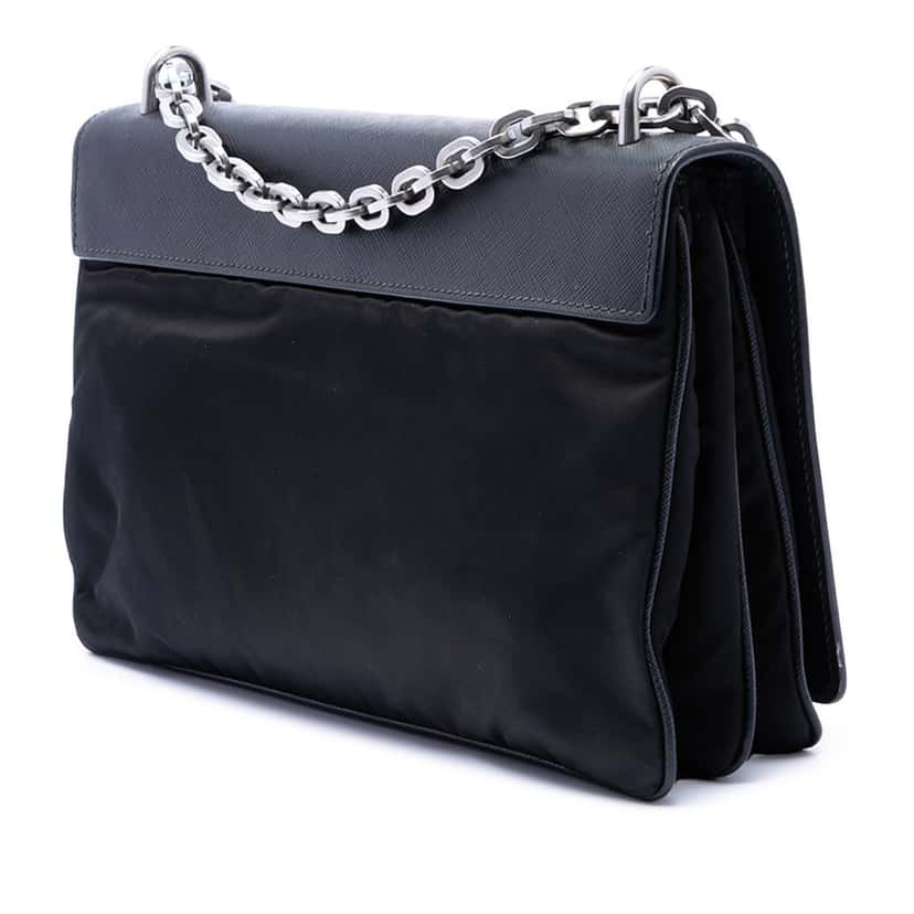 Prada Saffiano Lux and Tessuto Chain Crossbody Black Leather Very good condition - Back View