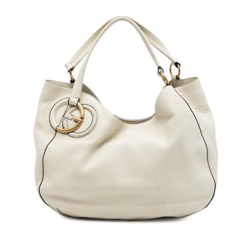 Gucci Medium Pebbled Calfskin Twill Tote White Leather Very good condition - Front View