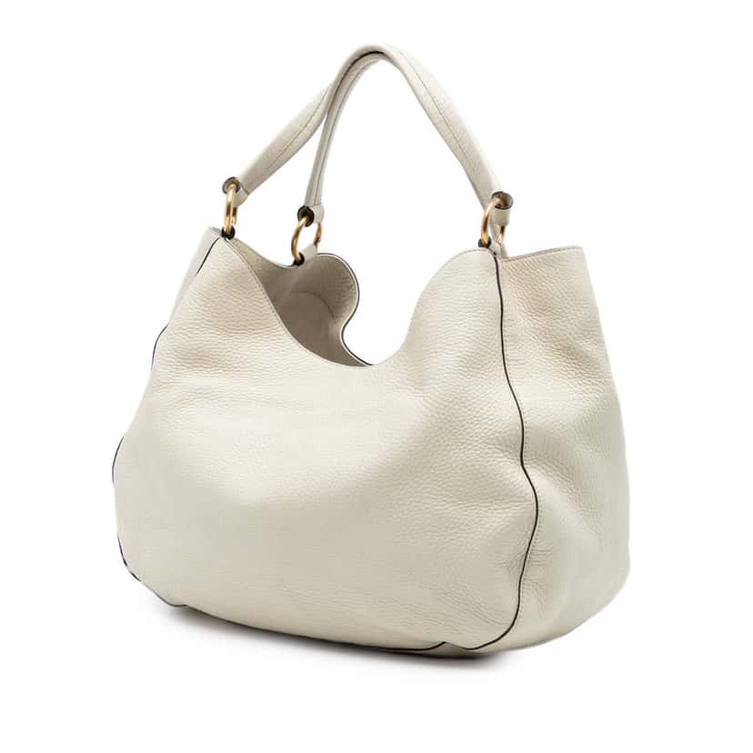 Gucci Medium Pebbled Calfskin Twill Tote White Leather Very good condition - Back View