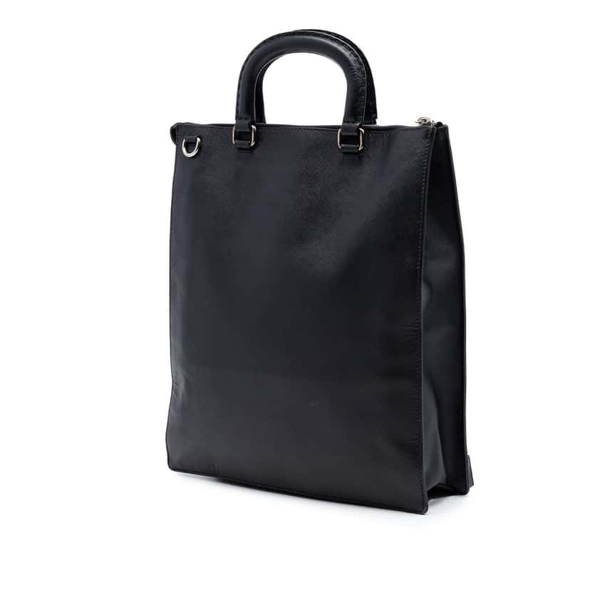 Prada Saffiano Lux Front Pocket Convertible Tote Black Leather Very good condition - Back View