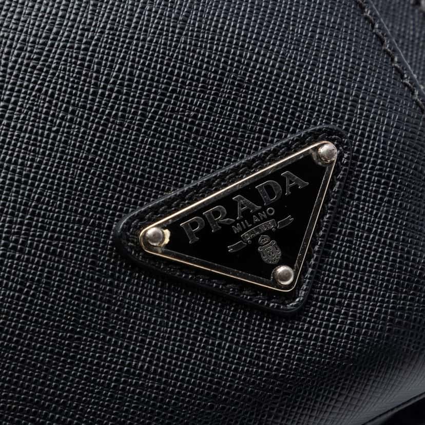 Prada Saffiano Lux Front Pocket Convertible Tote Black Leather Very good condition - Box View