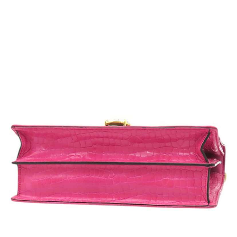 Miu Miu MM Paris Emiuticon Jacquard and Croc Embossed Patent Crystal Chain Crossbody Pink Very good condition - Inside View