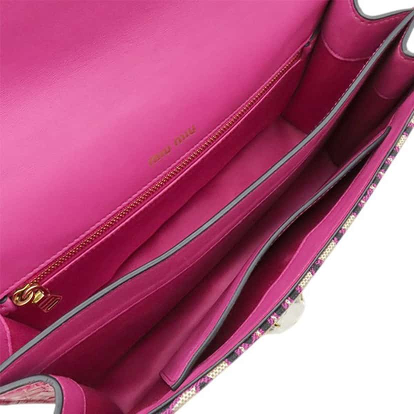 Miu Miu MM Paris Emiuticon Jacquard and Croc Embossed Patent Crystal Chain Crossbody Pink Very good condition - Model View