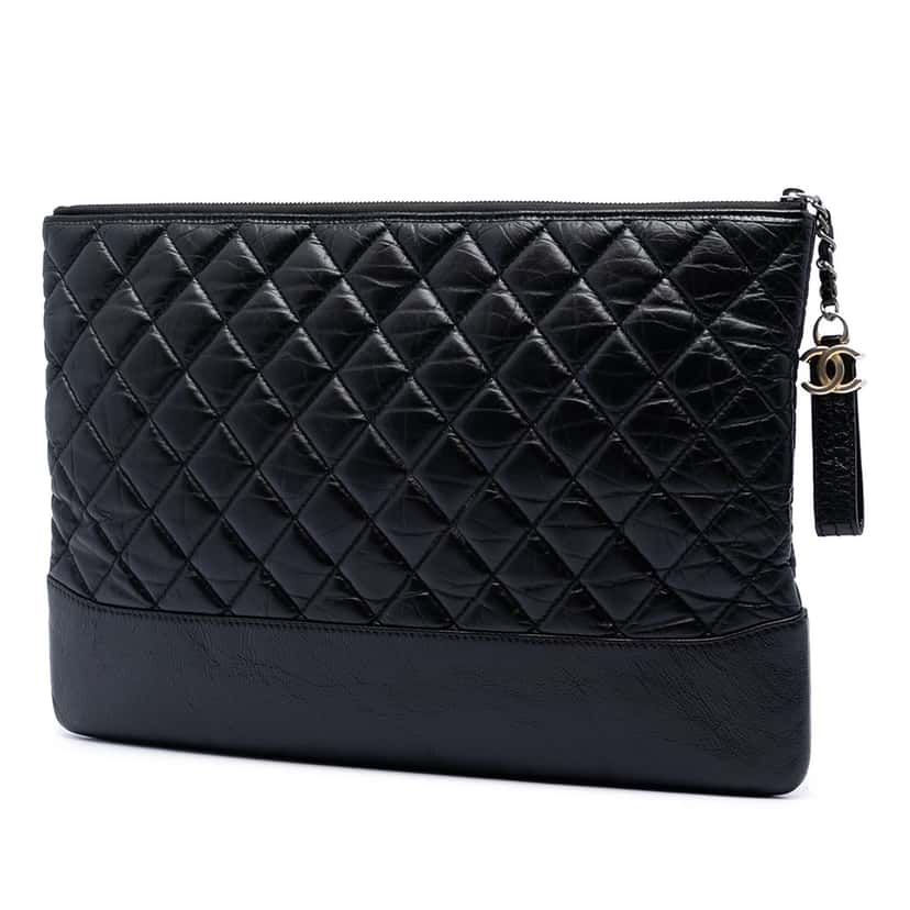 Chanel Large Aged Calfskin Gabrielle O Case Clutch Black Leather Very good condition - Back View