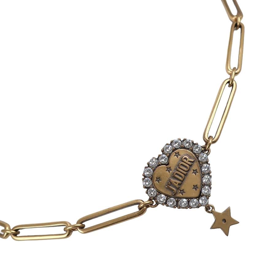 Dior Gold Plated Crystal J'Adior Heart Pendant Necklace Gold Metal Very good condition - Back View