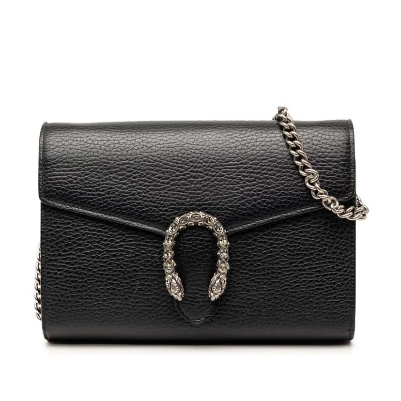 Gucci Calfskin Dionysus Wallet on Chain Black Leather Very good condition - Front View