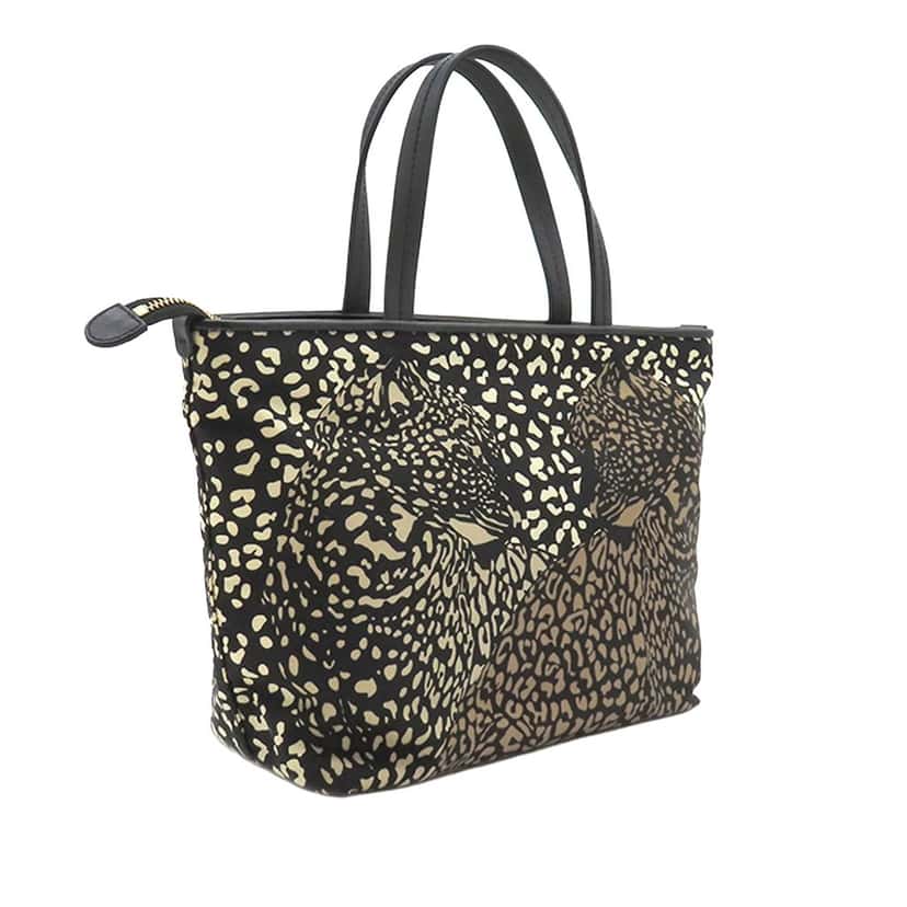 Salvatore Ferragamo Nylon Leopard Print Double Gancini Tote Black Very good condition - Back View