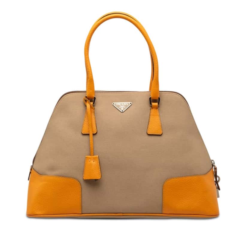 Prada Cinghiale Trimmed Canapa Dome Handbag Beige Very good condition - Front View