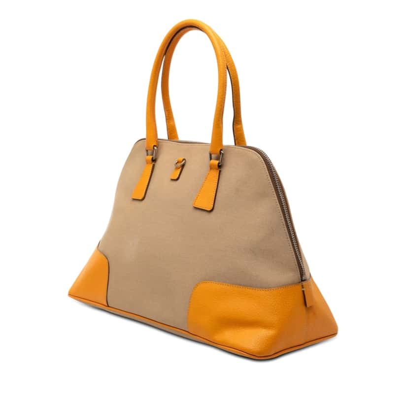 Prada Cinghiale Trimmed Canapa Dome Handbag Beige Very good condition - Back View