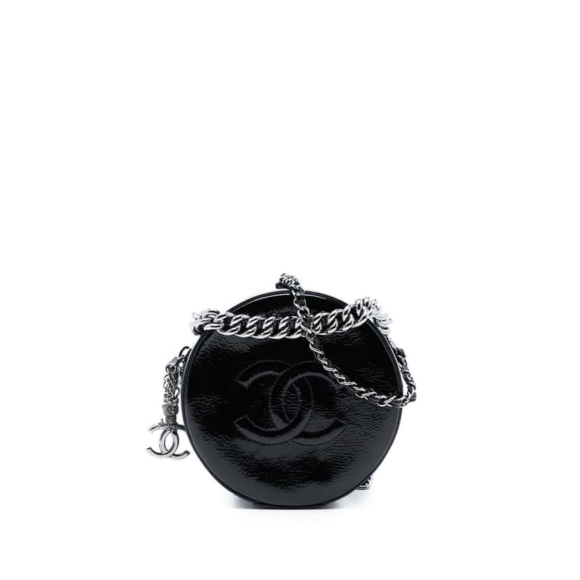 Chanel Patent Round As Earth Bag Black Leather Very good condition - Front View