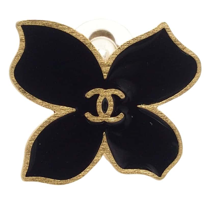 Chanel CC Gold Plated Enamel Flower Clip On Earrings Gold Metal Very good condition - Inside View