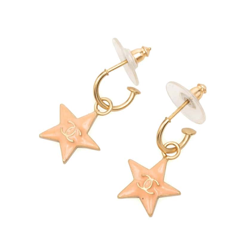 Chanel CC Gold Plated Enamel Star Push Back Earrings Gold Metal Very good condition - Front View