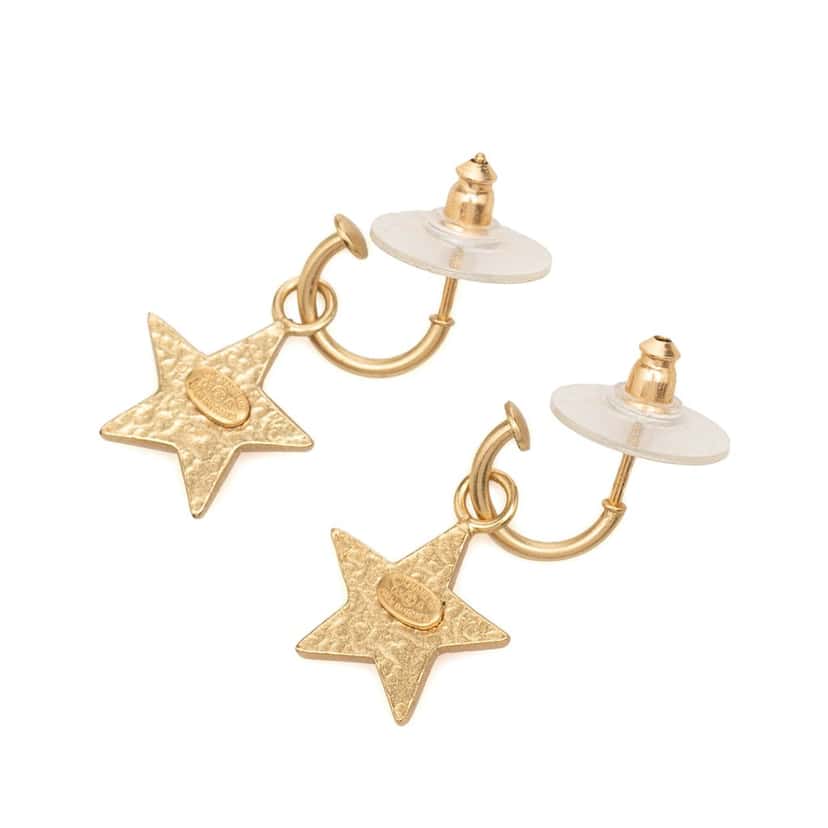 Chanel CC Gold Plated Enamel Star Push Back Earrings Gold Metal Very good condition - Back View