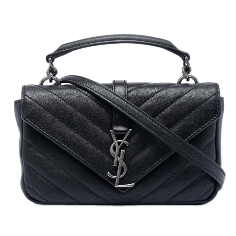 Saint Laurent Mini Chevron Sheepskin Monogram College Satchel Black Leather Very good condition - Front View
