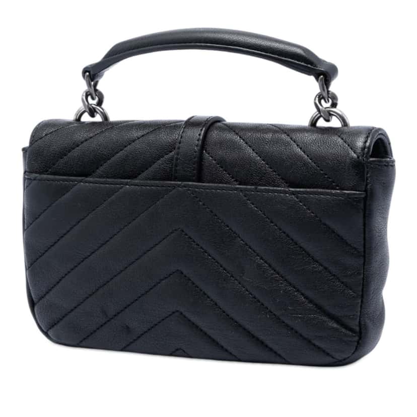 Saint Laurent Mini Chevron Sheepskin Monogram College Satchel Black Leather Very good condition - Back View
