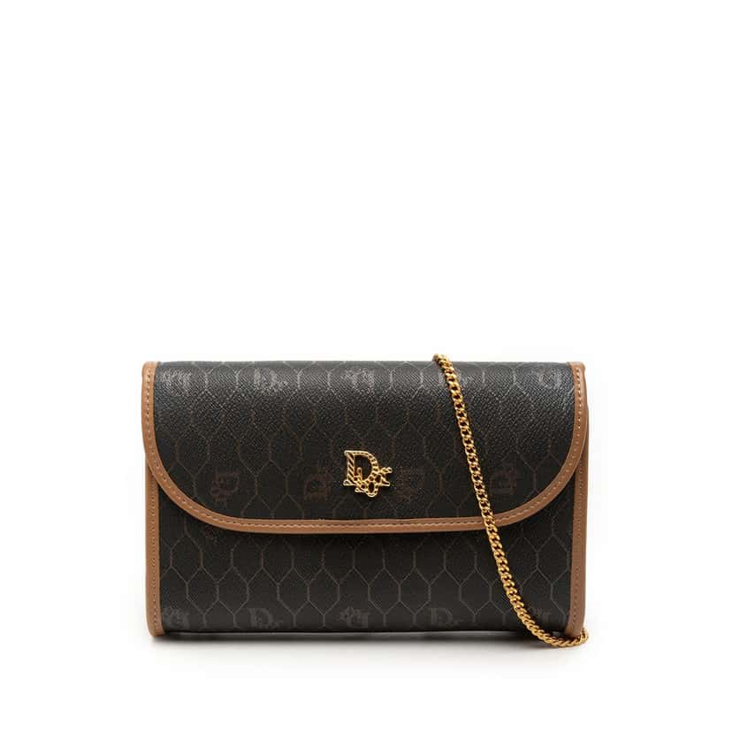 Dior Honeycomb Coated Canvas Chain Flap Crossbody Black Very good condition - Front View