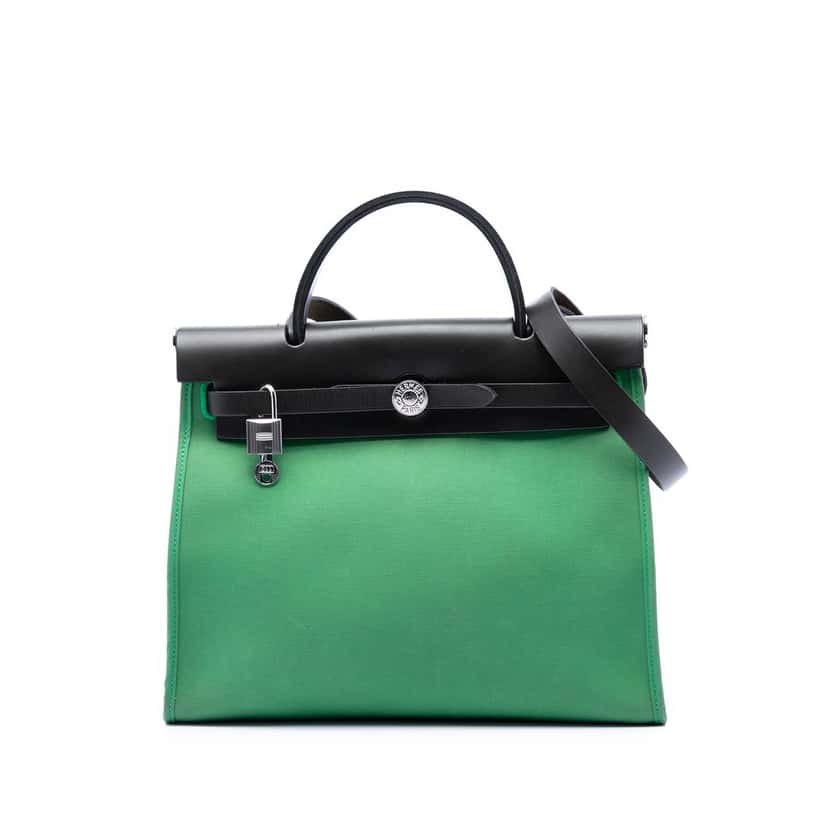 Hermès Military Toile and Vache Hunter Herbag Zip 31 Green Very good condition - Front View