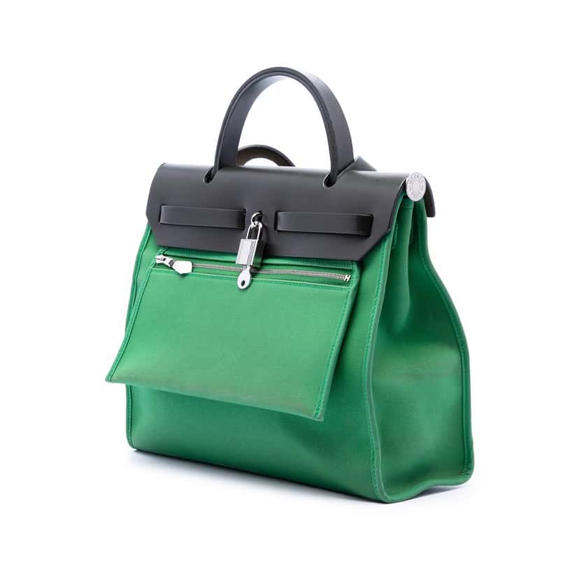Hermès Military Toile and Vache Hunter Herbag Zip 31 Green Very good condition - Back View