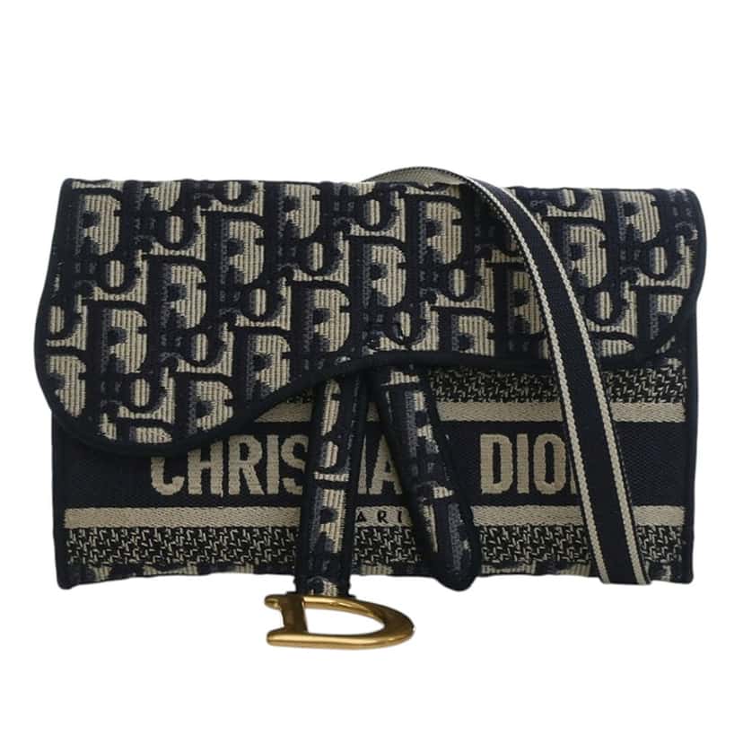 Dior Oblique Canvas Embroidered Saddle Slim Belt Pouch Blue Very good condition - Front View