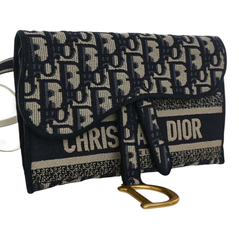 Dior Oblique Canvas Embroidered Saddle Slim Belt Pouch Blue Very good condition - Back View