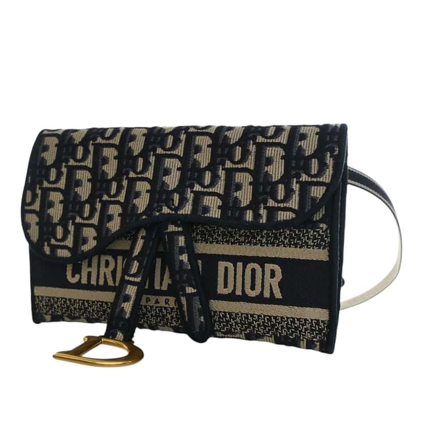 Dior Oblique Canvas Embroidered Saddle Slim Belt Pouch Blue Very good condition - Inside View