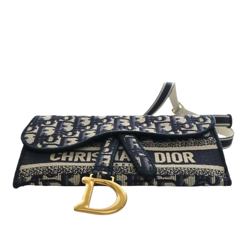 Dior Oblique Canvas Embroidered Saddle Slim Belt Pouch Blue Very good condition - Box View