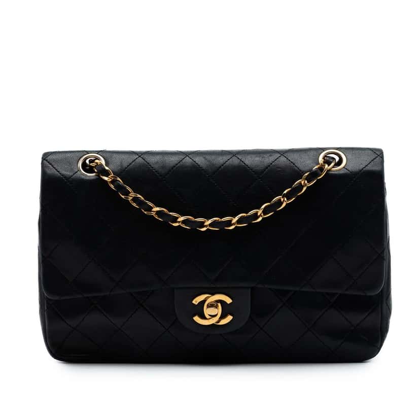 Chanel Medium Classic Lambskin Double Flap Black Leather Very good condition - Front View