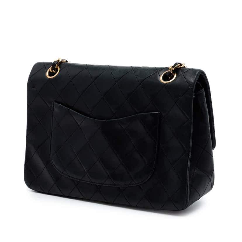 Chanel Medium Classic Lambskin Double Flap Black Leather Very good condition - Back View