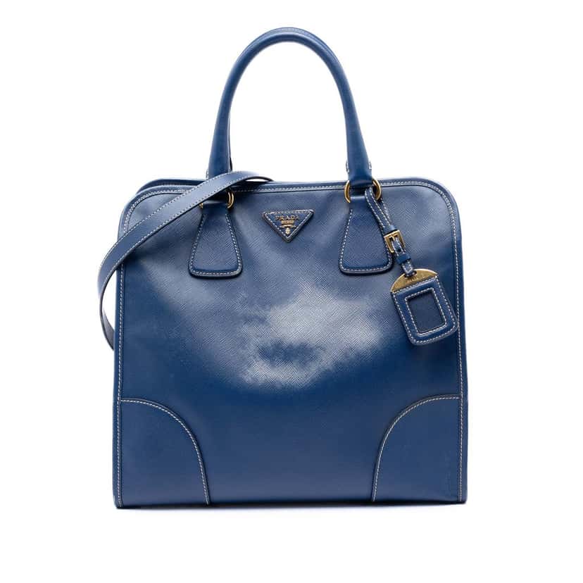 Prada Saffiano Lux Shopping Tote Blue Leather Very good condition - Front View