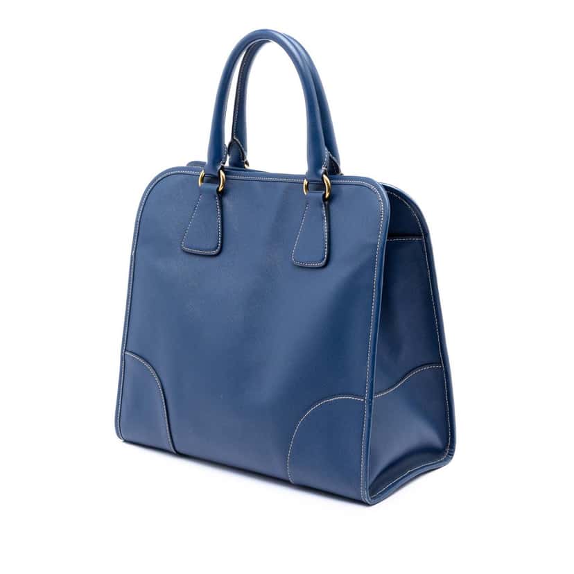 Prada Saffiano Lux Shopping Tote Blue Leather Very good condition - Back View