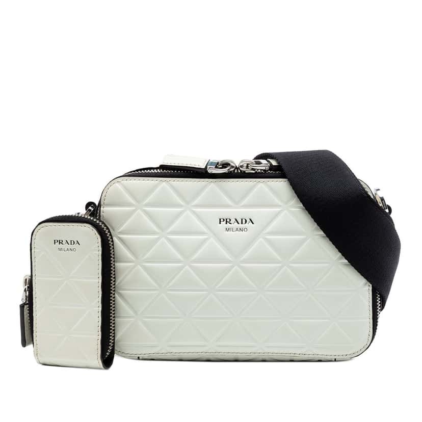 Prada Small Embossed Spazzolato Leather Brique Crossbody White Leather Very good condition - Front View
