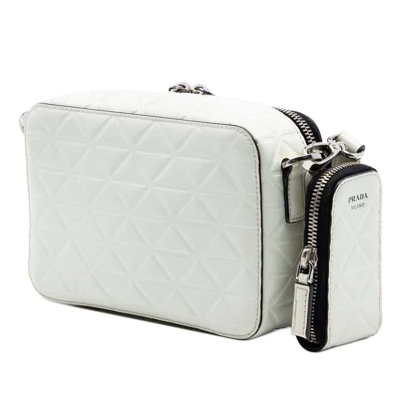 Prada Small Embossed Spazzolato Leather Brique Crossbody White Leather Very good condition - Back View