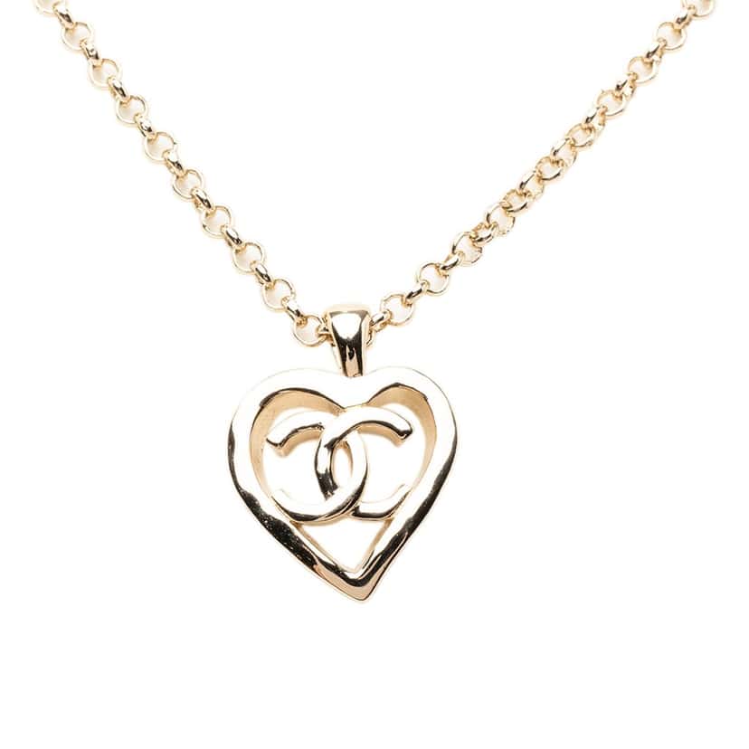 Chanel CC Gold Plated Heart Pendant Necklace Gold Metal Very good condition - Back View