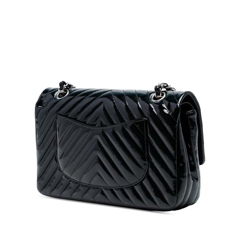 Chanel Medium Classic Chevron Patent Double Flap Blue Leather Very good condition - Back View