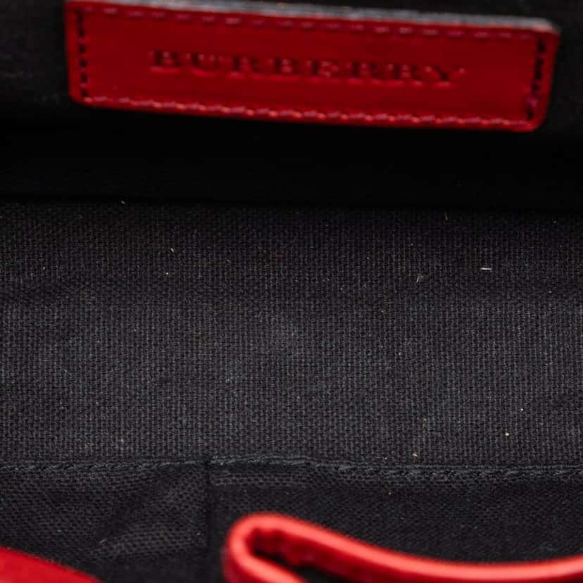 Burberry Leather and House Check Canvas Bridle Abbott Crossbody Red Leather Very good condition - Model View