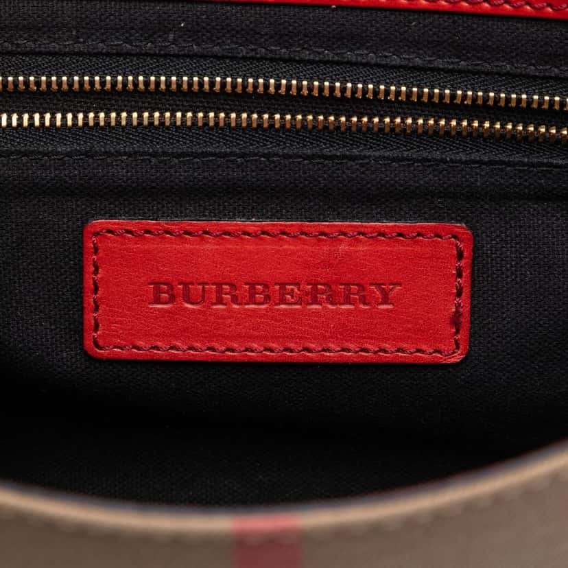 Burberry Leather and House Check Canvas Bridle Abbott Crossbody Red Leather Very good condition - Box View