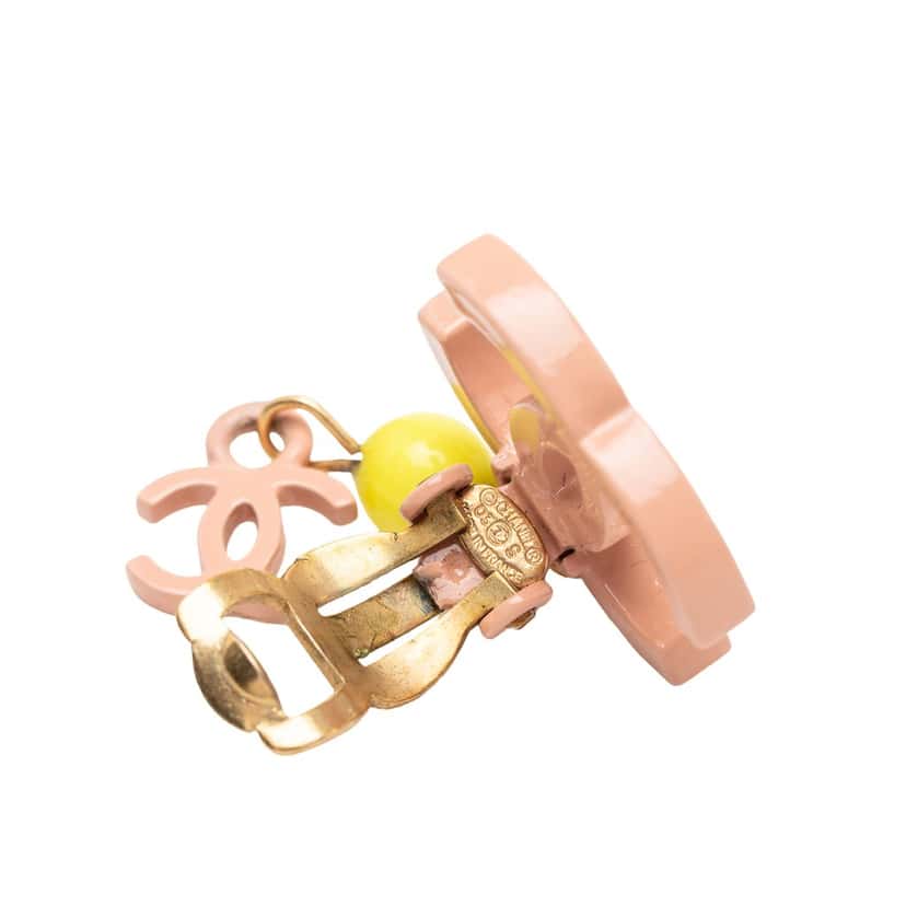 Chanel Gold Plated Enamel CC Drop Clip-On Earrings Pink Very good condition - Inside View