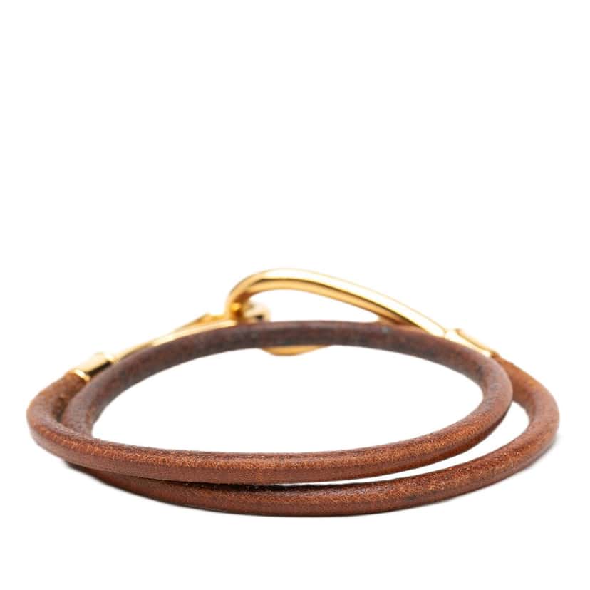 Hermès Gold Plated and Leather Jumbo Hook Double Tour Bracelet Brown Leather Very good condition - Inside View